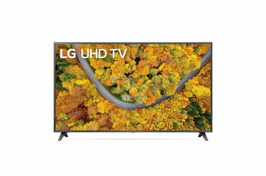 LG 75 collu UHD 4K televizors 75UP7500, Skats no priekšpuses uz LG UHD televizoru, 75UP75003LC