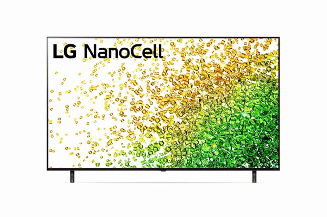 LG 50 collu NanoCell 4K televizors ar α7 procesoru un HGIG režīmu spēlēm, Skats no priekšpuses uz LG NanoCell televizoru, 50NANO853PA