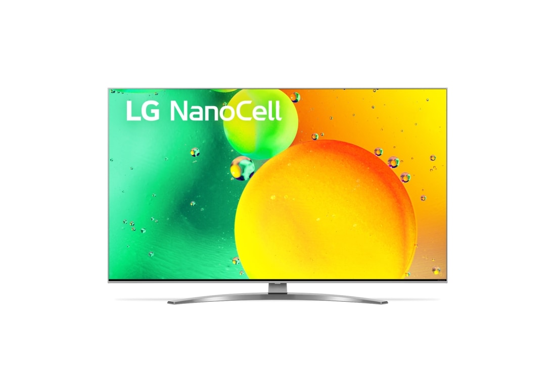 LG 43 collu NanoCell 4K televizors ar α7 procesoru un Dolby Atmos, Skats no priekšpuses uz LG NanoCell televizoru, 43NANO783QA