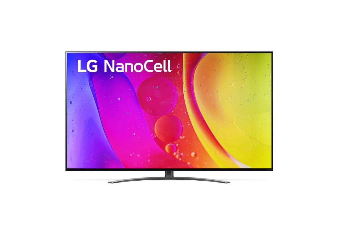 LG 55 collu NanoCell 4K televizors ar α7 procesoru un Dolby Atmos, Skats no priekšpuses uz LG NanoCell televizoru, 55NANO813QA