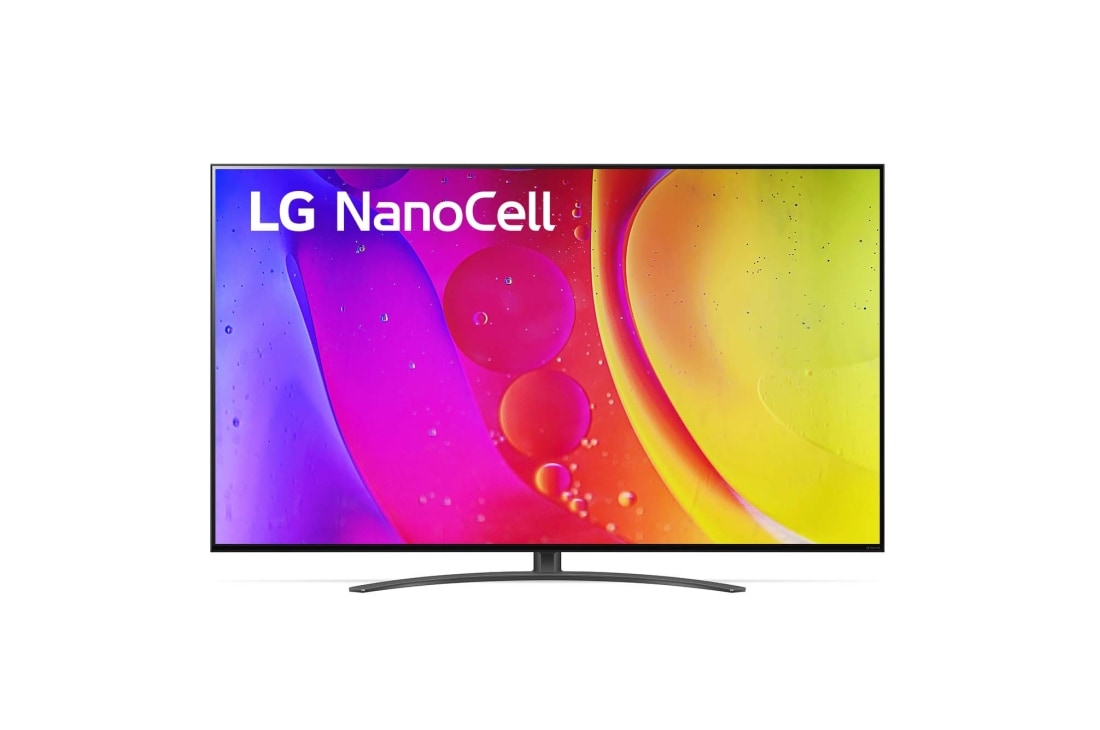 LG 55 collu NanoCell 4K televizors ar α7 procesoru un Dolby Atmos, Skats no priekšpuses uz LG NanoCell televizoru, 55NANO823QB