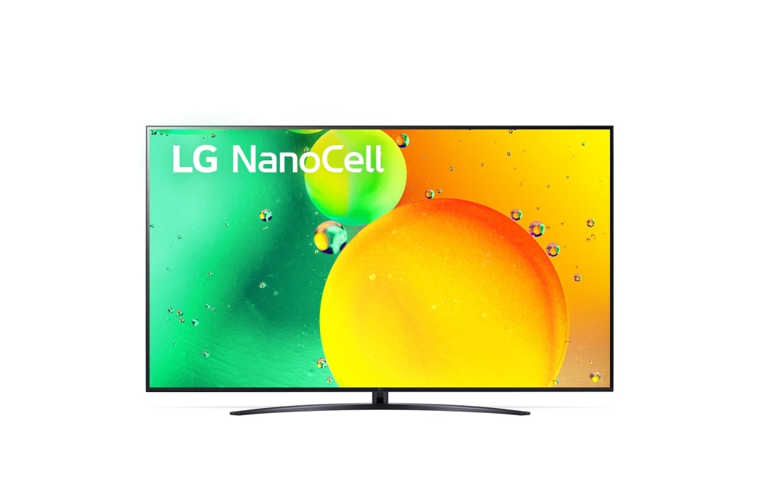 LG 70 collu NanoCell 4K televizors ar α5 procesoru , Skats no priekšpuses uz LG NanoCell televizoru, 70NANO763QA