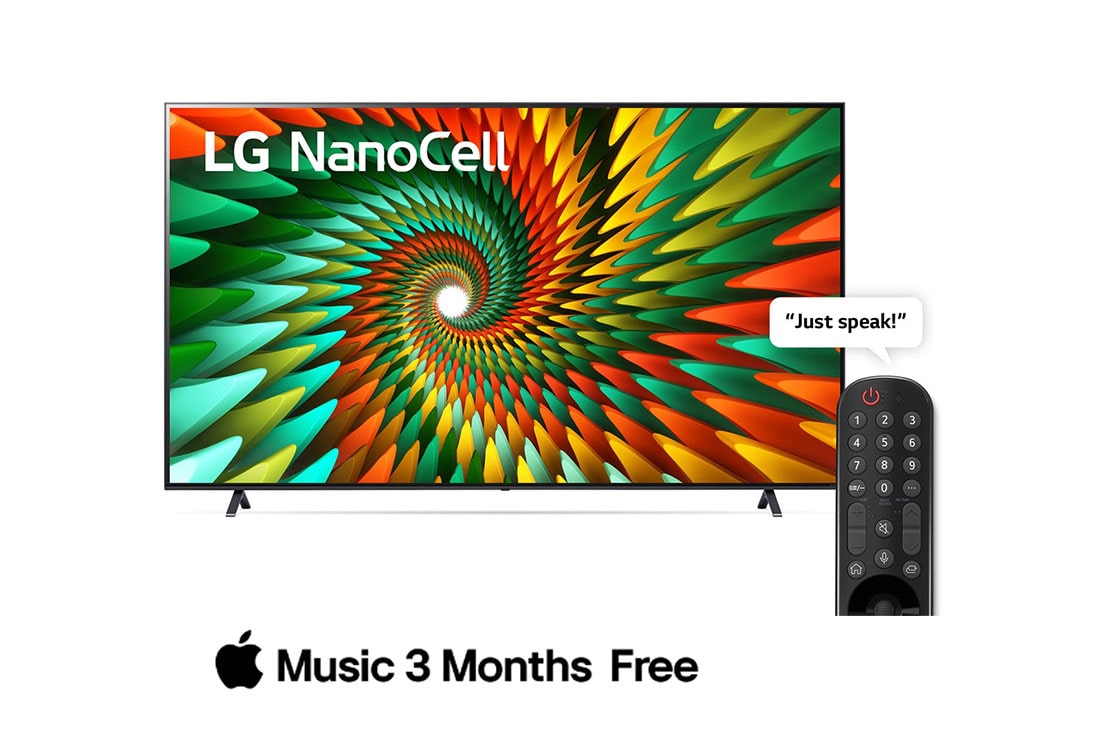 LG Smart TV LG Nanocell 77 I 86 pouces I 4k Processeur IA α7 Gen6 I ThinQ AI I Magic Remote, HDR, WebOS, Vue avant du téléviseur NanoCell de LG, 86NANO776RA