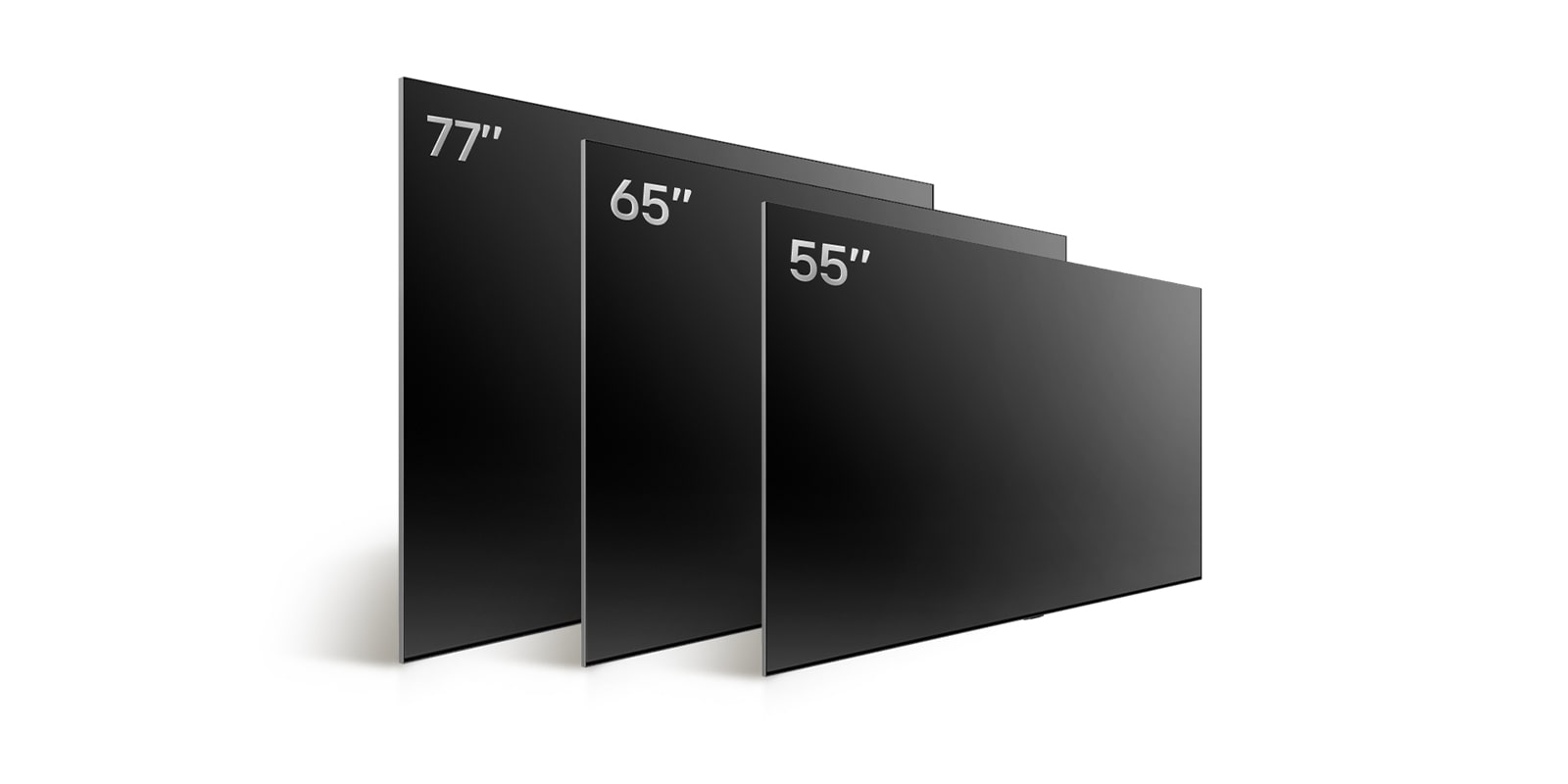 Comparing LG OLED TV, OLED B4's varying sizes, showing OLED B4 55", OLED B4 65", OLED B4 77".