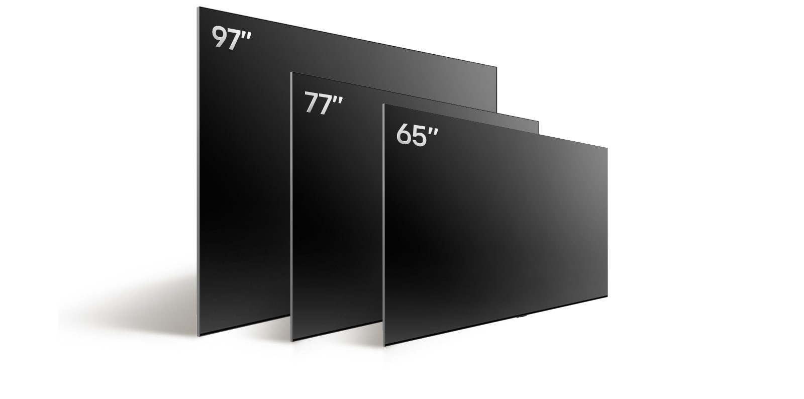An image comparing LG OLED G4's varying sizes, showing  65", 77", and 97".	