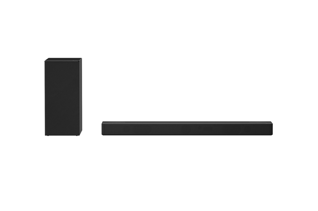 LG SN7Y 380W 3.1.2ch Hi-Res Dolby Atmos Sound Bar with Meridian Technology & Bluetooth® Connectivity, front view with sub woofer, SN7Y