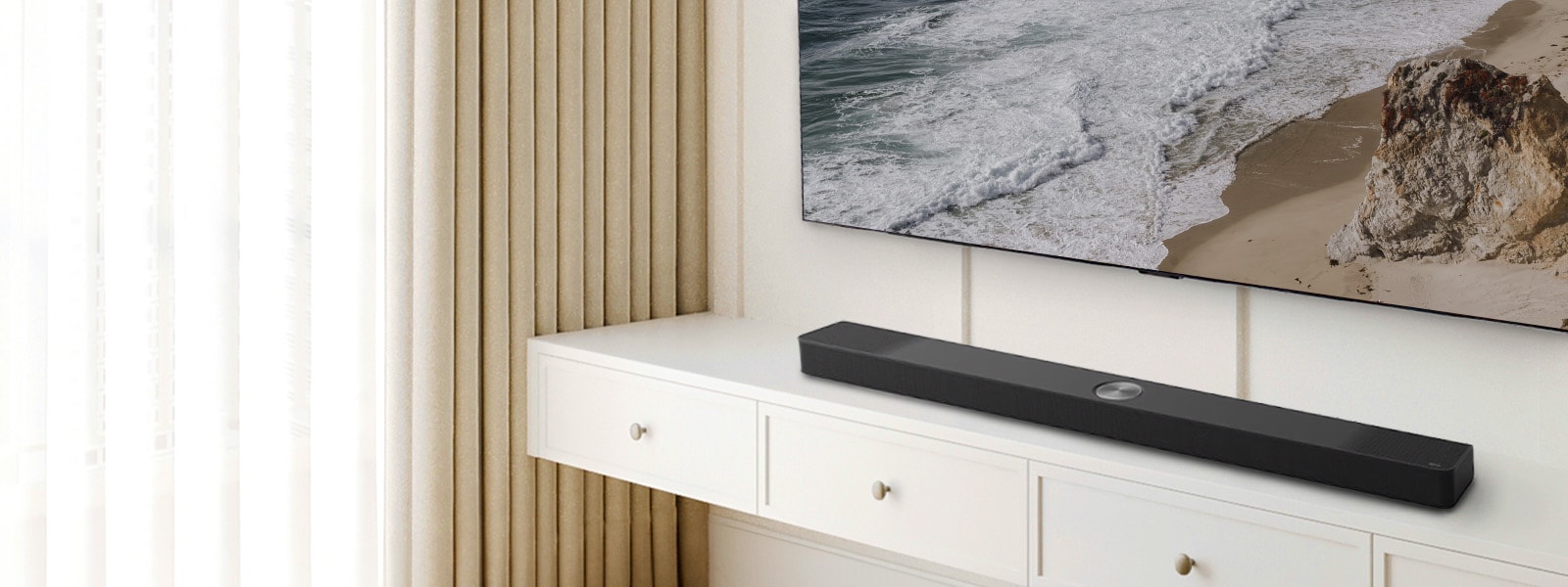 LG TV and Soundbar are placed within an angled perspective mounted on a wall.