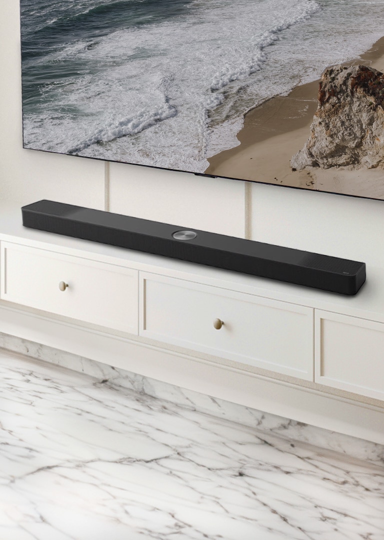 LG TV and Soundbar are placed within an angled perspective mounted on a wall.