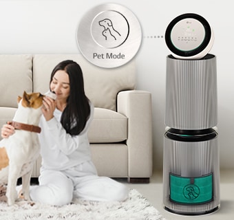 The person with the pet looks happy and the pet mode of the product is working