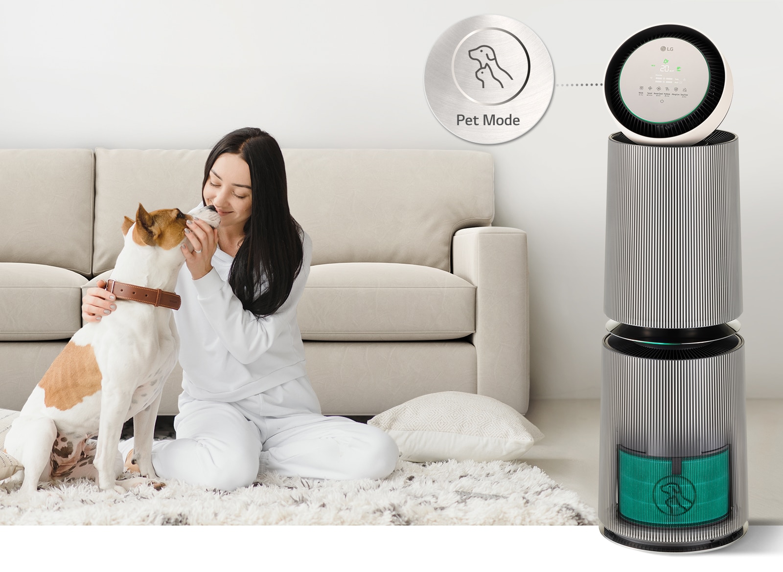 The person with the pet looks happy and the pet mode of the product is working