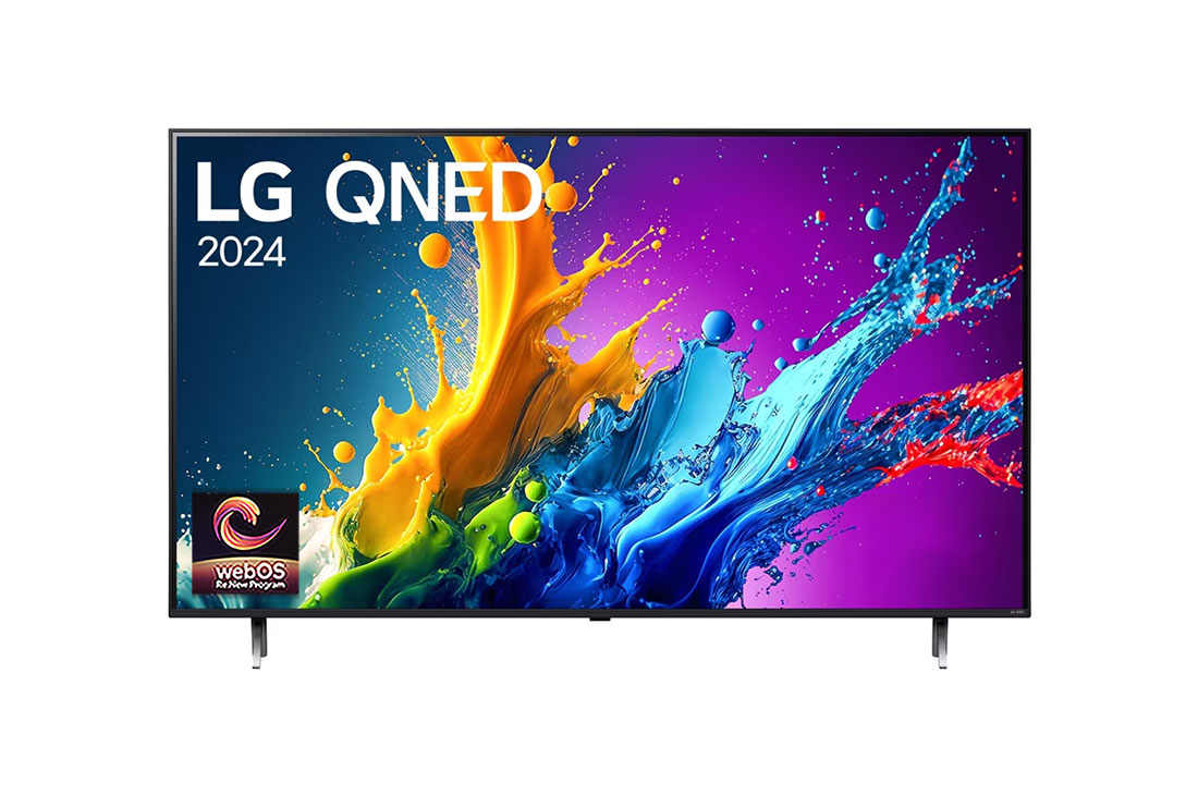 LG QNED80 AI TV 65 inch HDR10 4K UHD (2024) , Front view of QNED80 with LG QNED, and 2024 on screen, 65QNED80TSA