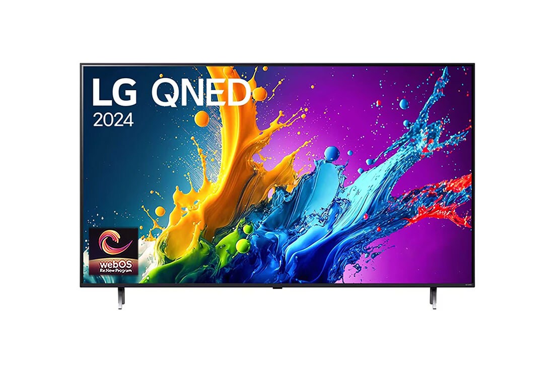 LG QNED80 AI TV 86 inch HDR10 4K UHD (2024) , Front view of QNED80 with LG QNED, and 2024 on screen, 86QNED80TSA