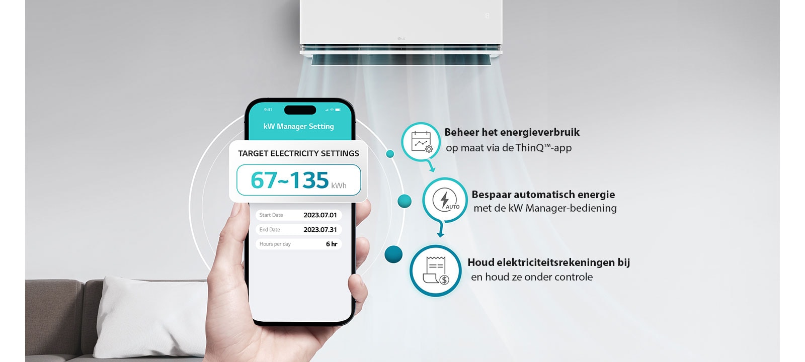 De verbruikte energie van de airconditioner kan worden gebruikt binnen de vooraf ingevulde streefwaarde.