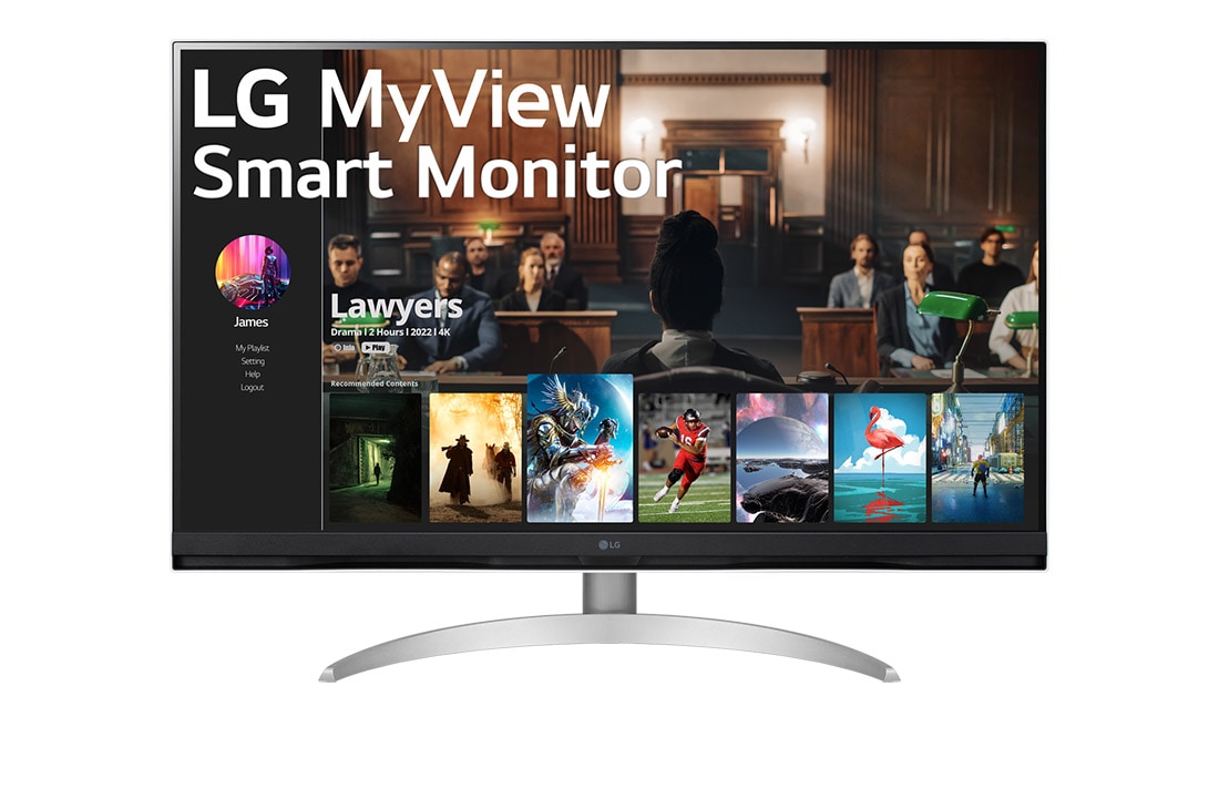 LG 32'' 4K UHD Smart Monitor met webOS, vooraanzicht, 32SQ700S-W