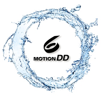 Det er en 6 Motion DD-logo i midten av en rund strømvirvel