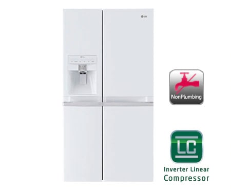 LG side-by-side-skap med automatisk avriming og Non Plumbing isdispenser (nettovolum 540 liter), GSL545SWYZ