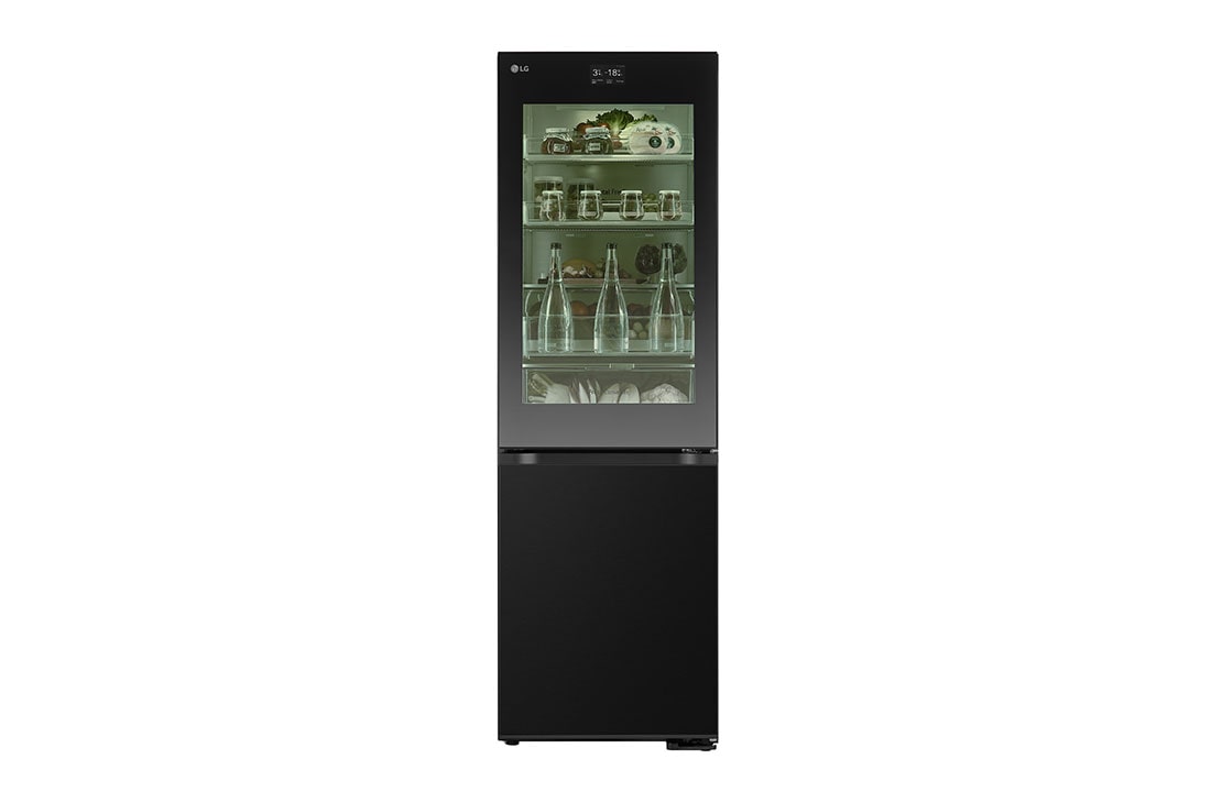 LG 186M 352L Kombiskap(Essence Black) - Energiklasse D, InstaView™, Nature Fresh, Door Cooling+™ Smart Diagnosis™ med Wi-Fi, front view, GBG7190CEV