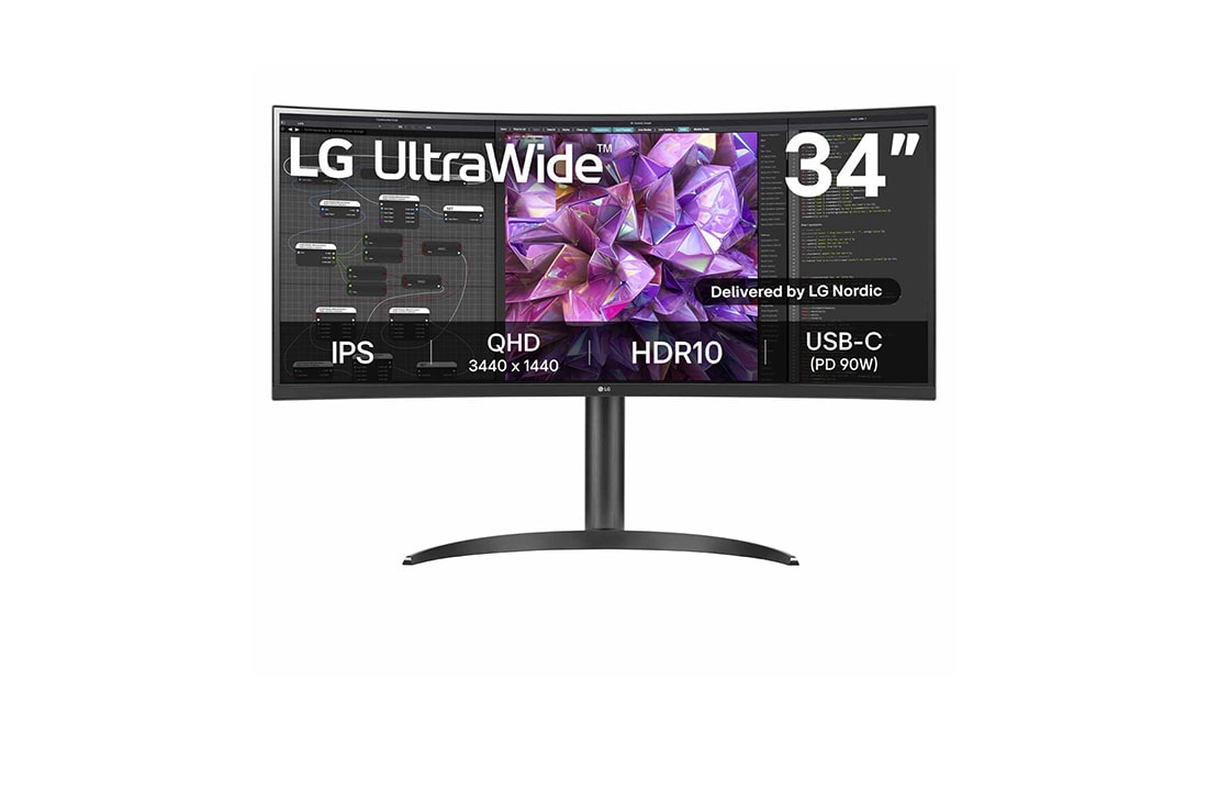 LG 34'' 21:9 Curved UltraWide™ QHD (3440 x 1440)-skjerm, visning forfra, 34WQ75C-B