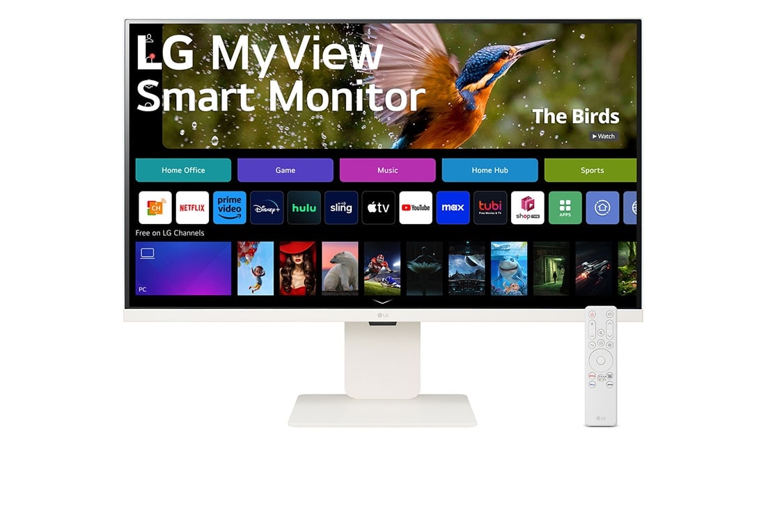 LG MyView 32'' 4K UHD IPS smartskjerm med webOS, visning forfra med webkamera og fjernkontroll, 32SR83U-W