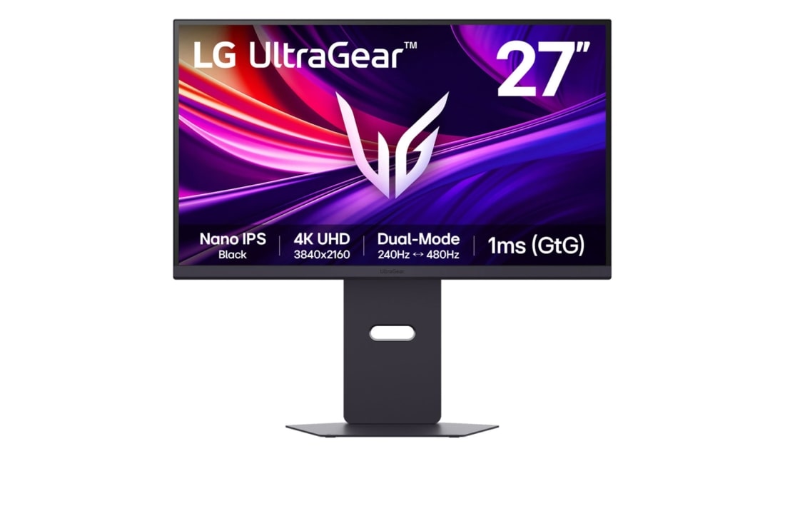 LG UltraGear™ 27-tommers 240 Hz UHD 4K Nano IPS Black spillskjerm | 1 ms (GtG), DP 2.1, DisplayHDR 600, visning forfra, 27G850A-B