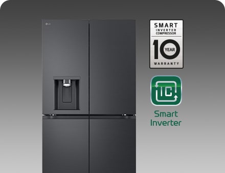 Refrigerator with compressor and warranty icon