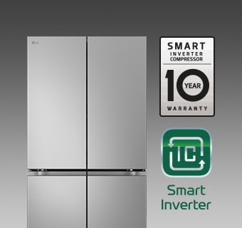 Stainless refrigerator with warranty icons