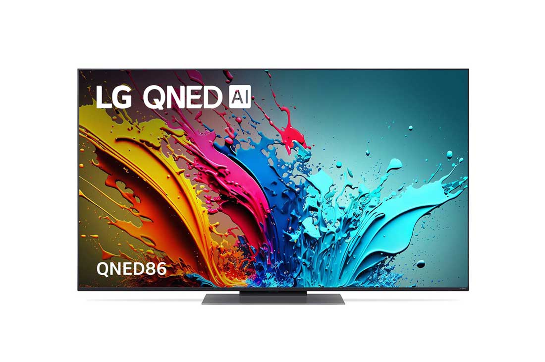 LG 55 Inch LG QNED AI QNED86 4K Smart TV 2024, Front view of QNED86 with LG QNED, and 2024 on screen, 55QNED86T6A