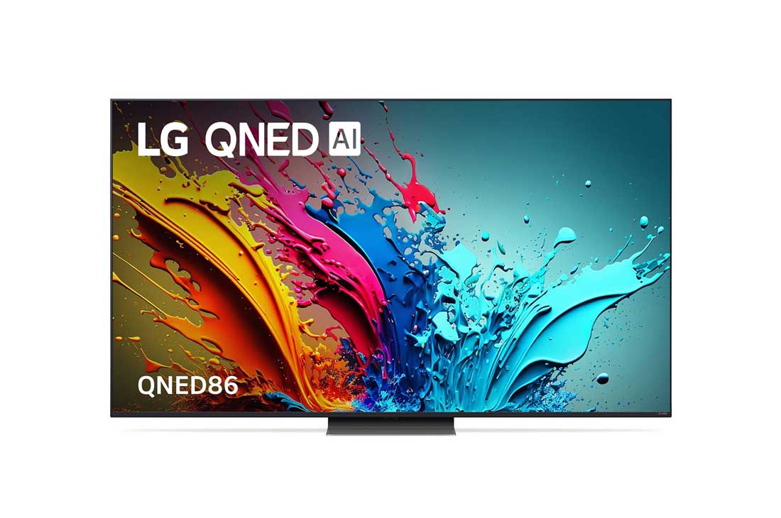 LG 65 Inch LG QNED AI QNED86 4K Smart TV 2024, Front view of QNED86 with LG QNED, and 2024 on screen, 65QNED86T6A