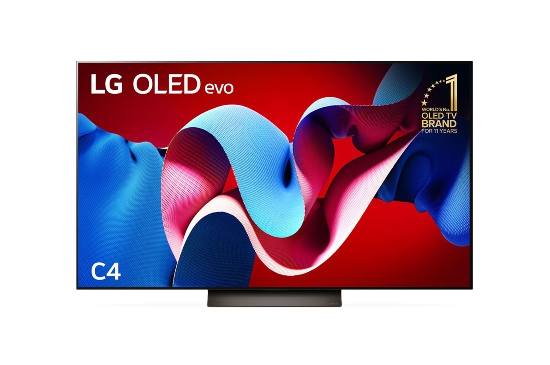 LG 55 Inch LG OLED evo AI C4 4K Smart TV 2024, Front view with LG OLED evo and 11 Years World No.1 OLED Emblem on screen, OLED55C46LA