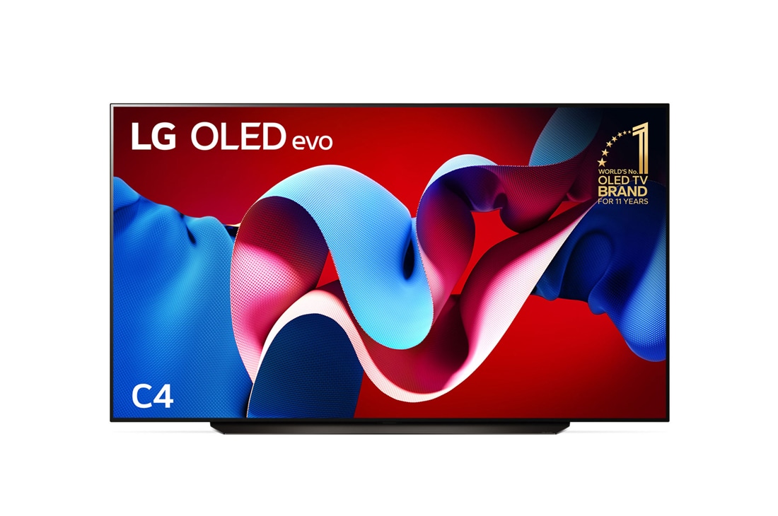 LG 83 Inch LG OLED evo AI C4 4K Smart TV 2024, Front view with LG OLED evo and 11 Years World No.1 OLED Emblem on screen, OLED83C46LA
