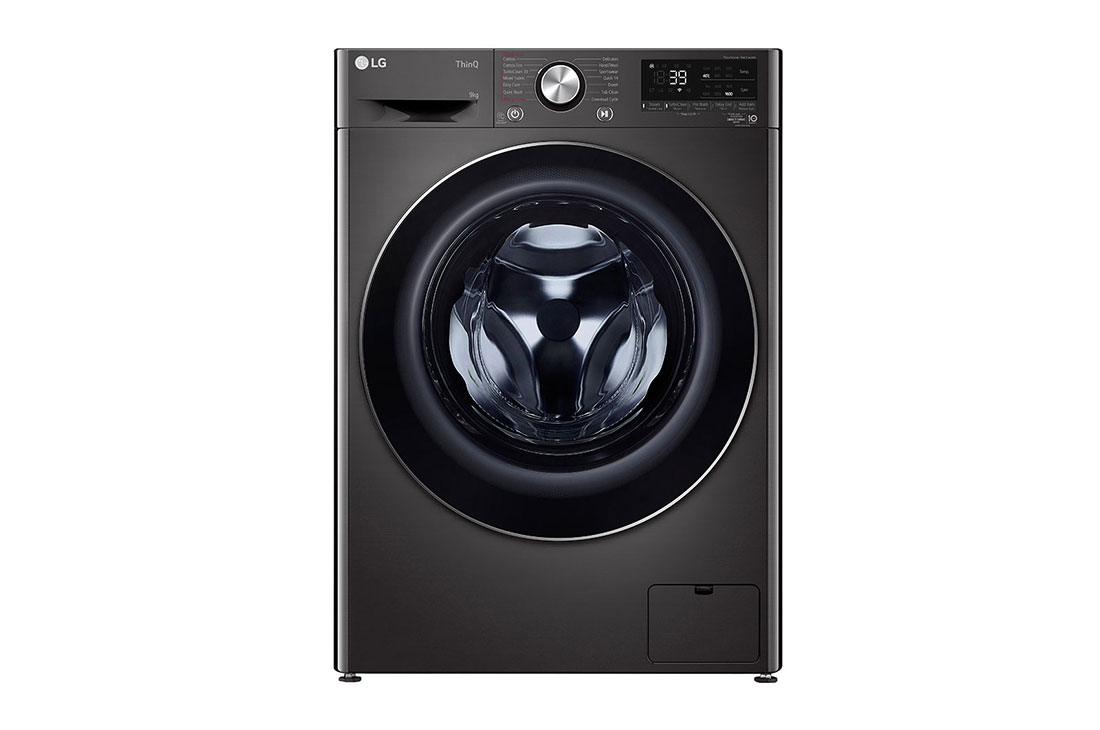 LG 9kg Series 9 Front Load Washing Machine with 5 Star Energy & Water Rating in Black Steel, front, wv9-1609b