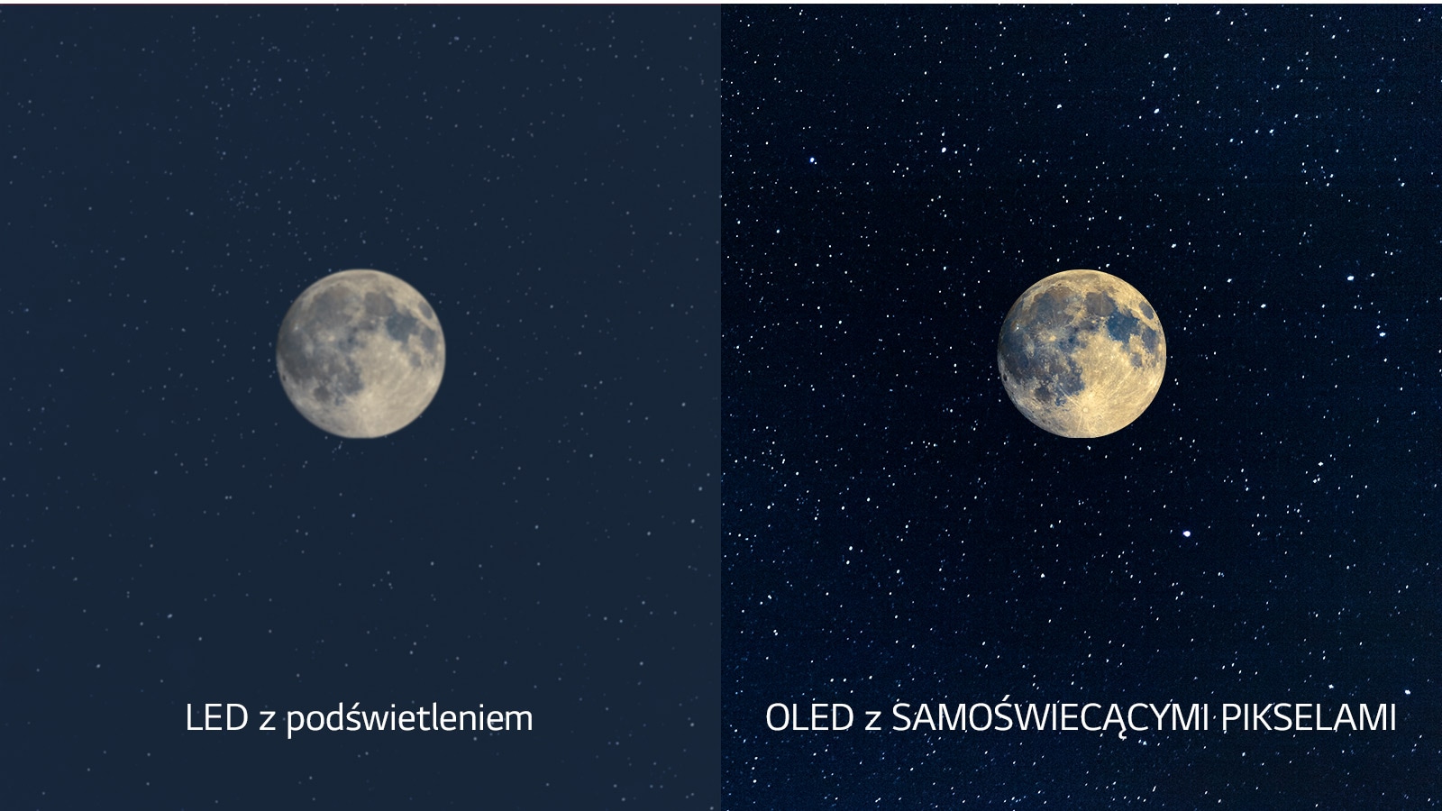 Scena lunare, LED a sinistra con nero sfocato e OLED a destra con nero perfetto (guarda il video)