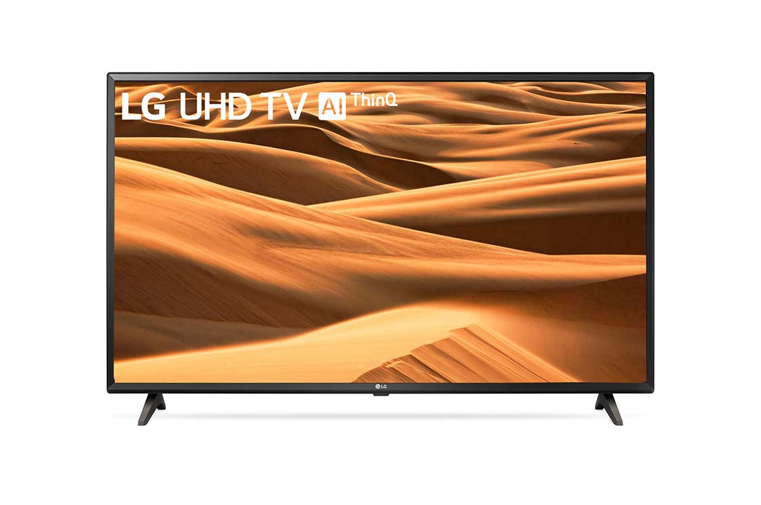 LG UM7050 | 43inch LED 4K UHD TV | 4K HDR 10 PRO | Procesor Quad Core 4K | Ultra Surround | webOS smart TV, vedere frontală cu imagine continuă, 43UM7050PLF