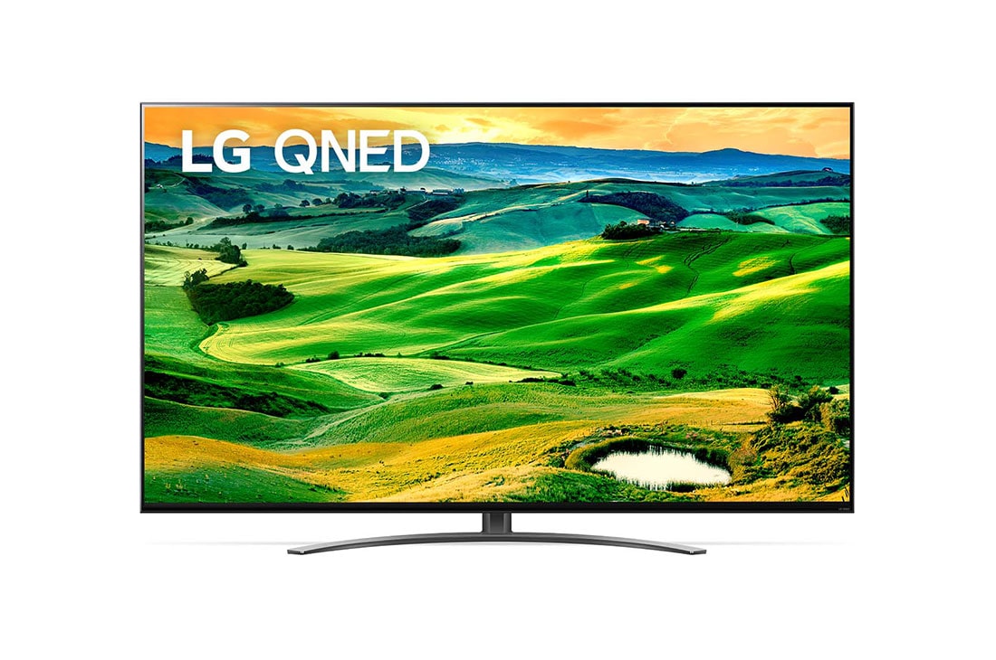 LG Televizor 4K QNED | | Diagonala 75 | Quantum Dot | NanoCell | Procesor α7 Gen5 AI | ThinQ | Negru, Vedere frontală a televizorului LG QNED cu imaginea continuă și sigla produsului aprinsă, 75QNED813QA
