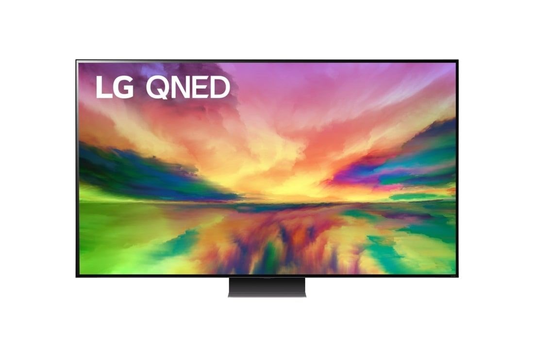 LG QNED81 de 86'' 4K Smart TV, 2023, Vedere frontală a televizorului LG QNED cu imaginea continuă și sigla produsului aprinsă, 86QNED813RE