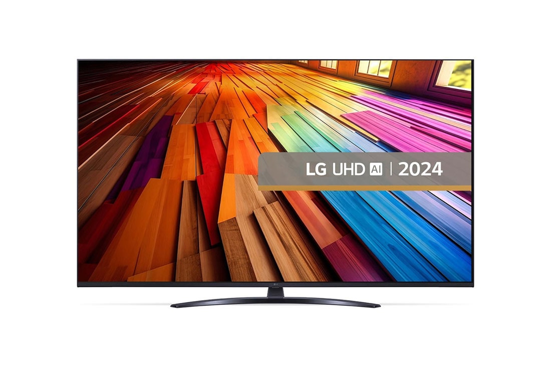 LG UHD UT81 Smart TV 4K 50 inchi 50UT81, Vedere din față a unui LG UHD TV, UT80 cu text AI ThinQ și 2024 pe ecran, 50UT81003LA