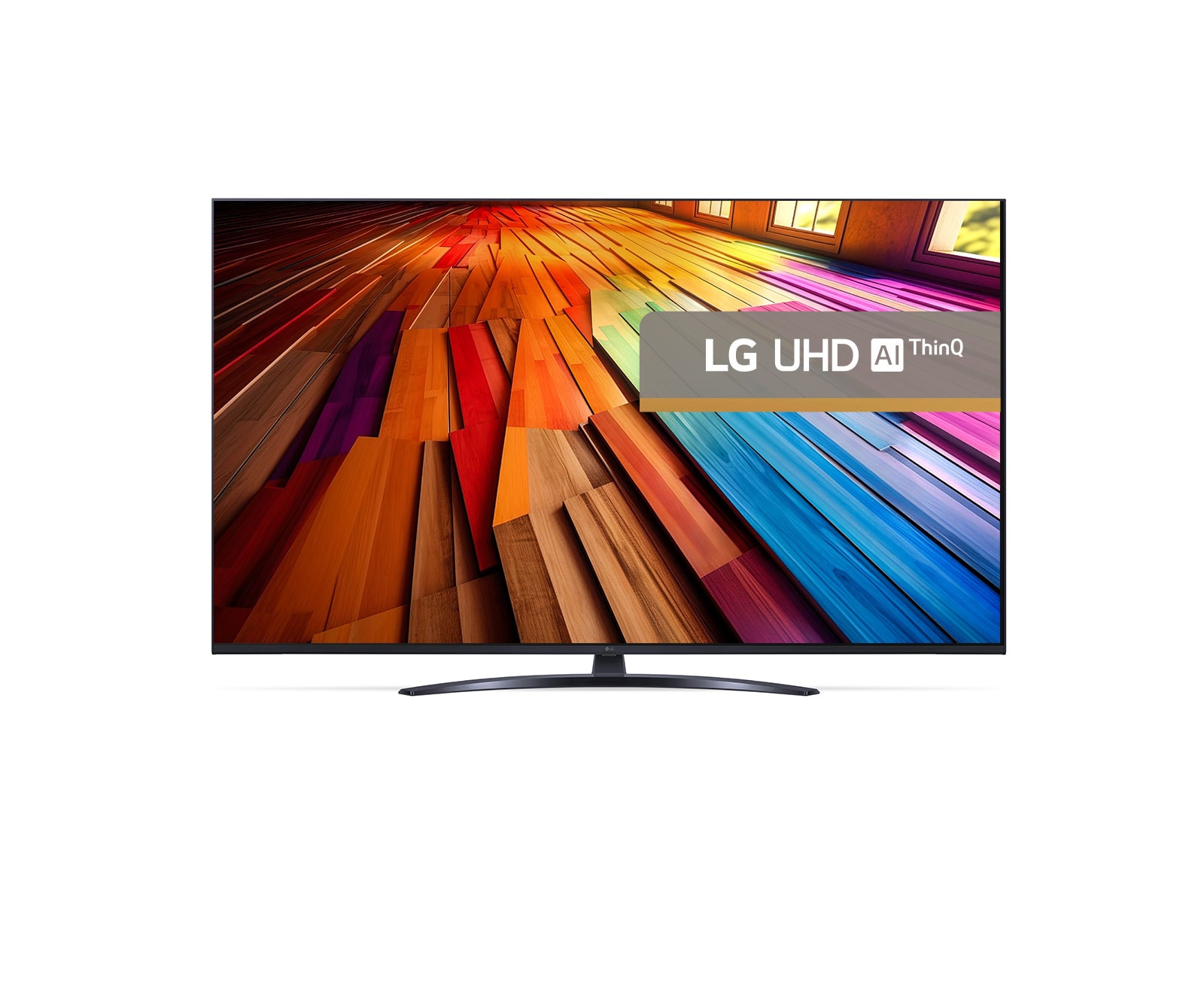 LG UT81 de 50'', 4K Smart TV, Vedere din față a unui LG UHD TV, UT80 cu text AI ThinQ și 2024 pe ecran, 50UT81003LA