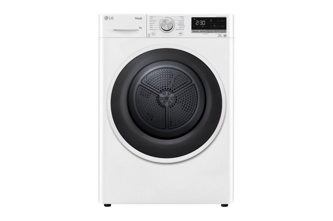 LG Uscător cu pompă de căldură, Dual Inverter, 9kg, Clasa A++, EcoHybrid™, ThinQ™, Alb, Front View, RH90V5AV6N