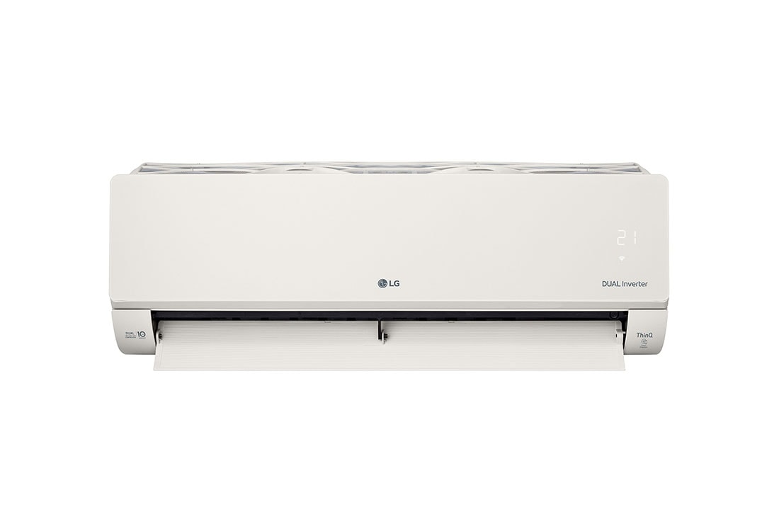 LG Moderan ARTCOOL™ klima uređaj sa DUAL Inverterom, bež boje, prikaz prednje strane sa otvorenom prednjom stranom, AB18BK