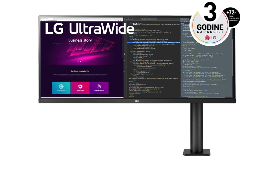LG 34'' 21:9 UltraWide™ QHD Ergo IPS monitors  HDR10 i AMD FreeSync™ , prikaz držača monitora spreda sa desne strane, 34WN780-B