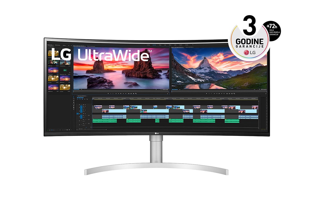 LG 38''  21:9  zakrivljeni UltraWide™ QHD IPS monitor s HDR 10, prikaz spreda, 38WN95CP-W