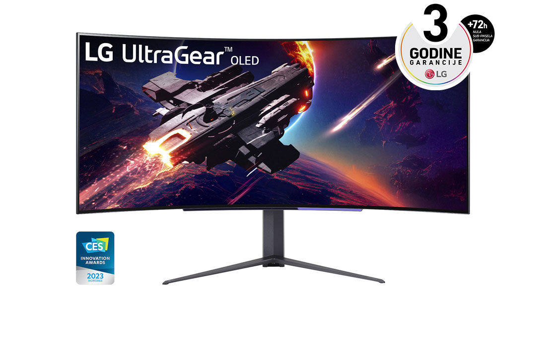 LG 45'' UltraGear™ OLED Curved Gaming Monitor WQHD sa 240Hz Brzina okvira i 0.03ms (GtG) vrijeme odziva, prikaz spreda, 45GR95QE-B