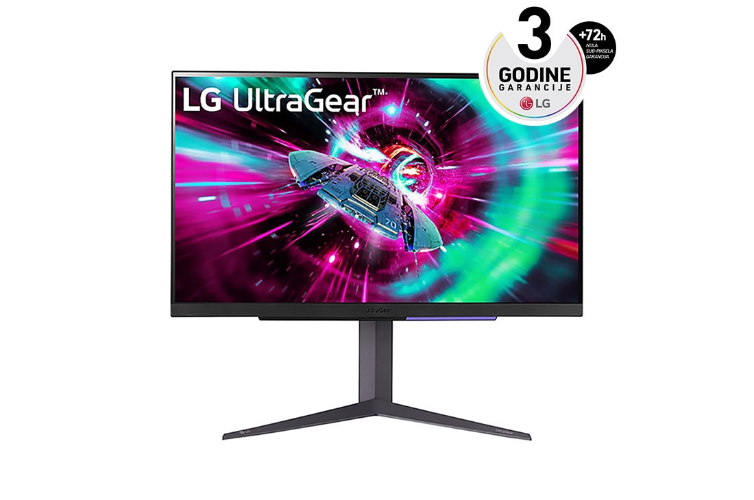 LG 27” UltraGear™ 16:9 UHD gejming monitor sa brzinom osvežavanja od 144Hz, prednji prikaz, 27GR93U-B