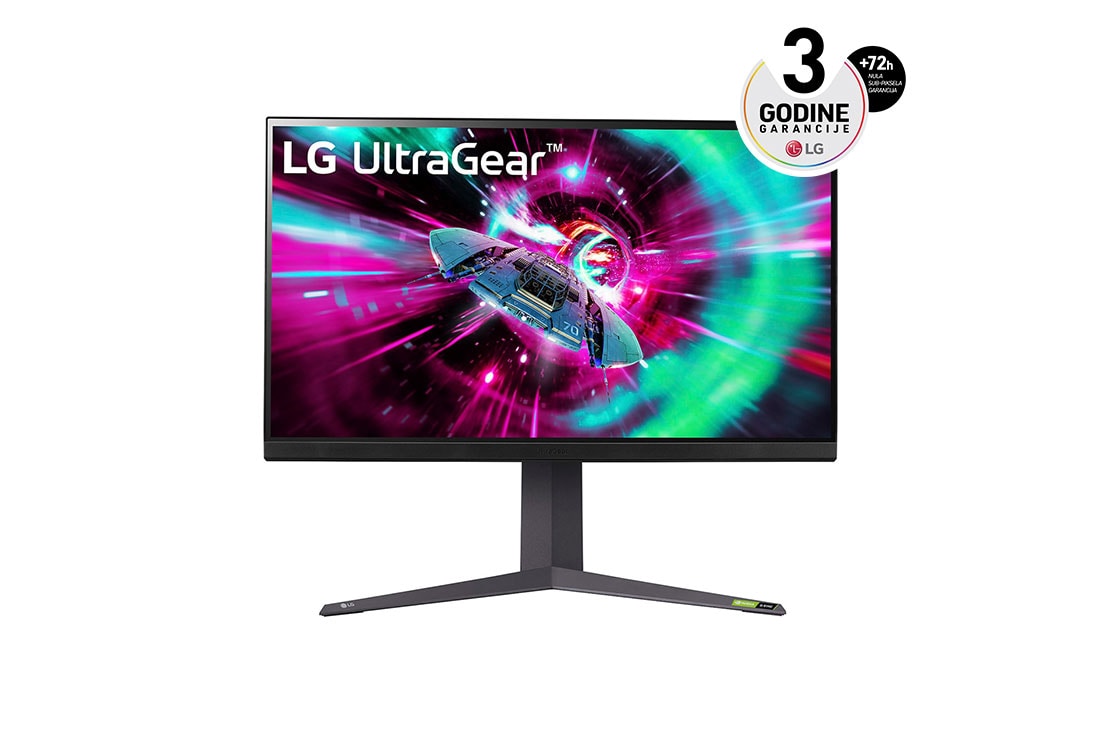 LG 31.5” LG UltraGear™ 16:9 UHD gejming monitor sa brzinom osvežavanja od 144Hz, prednji prikaz, 32GR93U-B