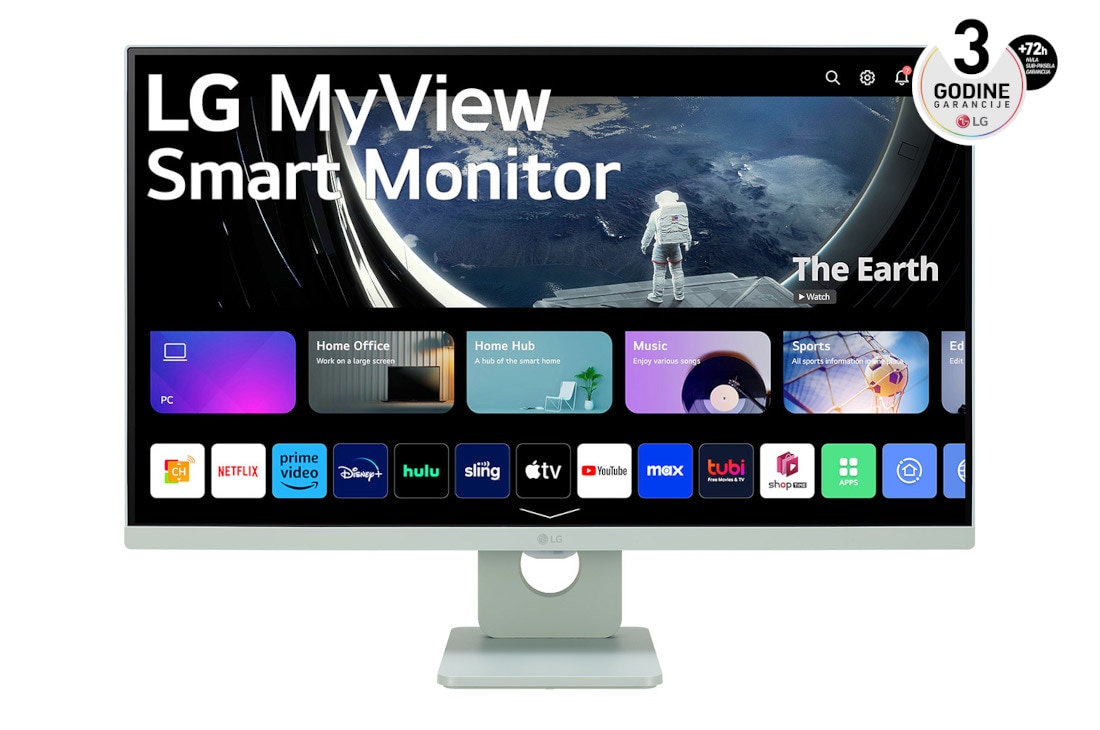 LG 27” 16:9 Full HD IPS MyView Smart monitor sa webOS platformom, 27SR50F-G prikaz spreda, 27SR50F-G