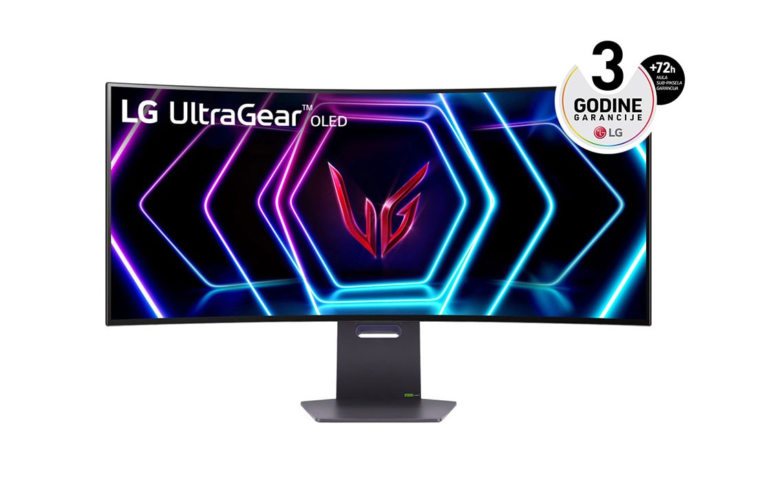 LG 39” UltraGear™ 21:9 KHD zakrivljeni monitor za igre sa brzinom osvežavanja od 240 Hz, prednji prikaz, 39GS95QE-B