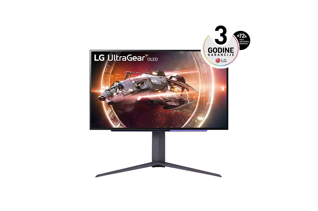 LG 27” UltraGear™ OLED 16:9 QHD monitor za igre sa brzinom osvežavanja od 240 Hz, prednji prikaz, 27GS95QE-B