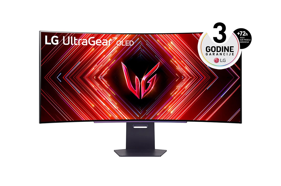 LG 45” UltraGear™ OLED 21:9 KHD zakrivljeni monitor za igre sa brzinom osvežavanja od 240 Hz, Prednji prikaz, 45GS95QE-B