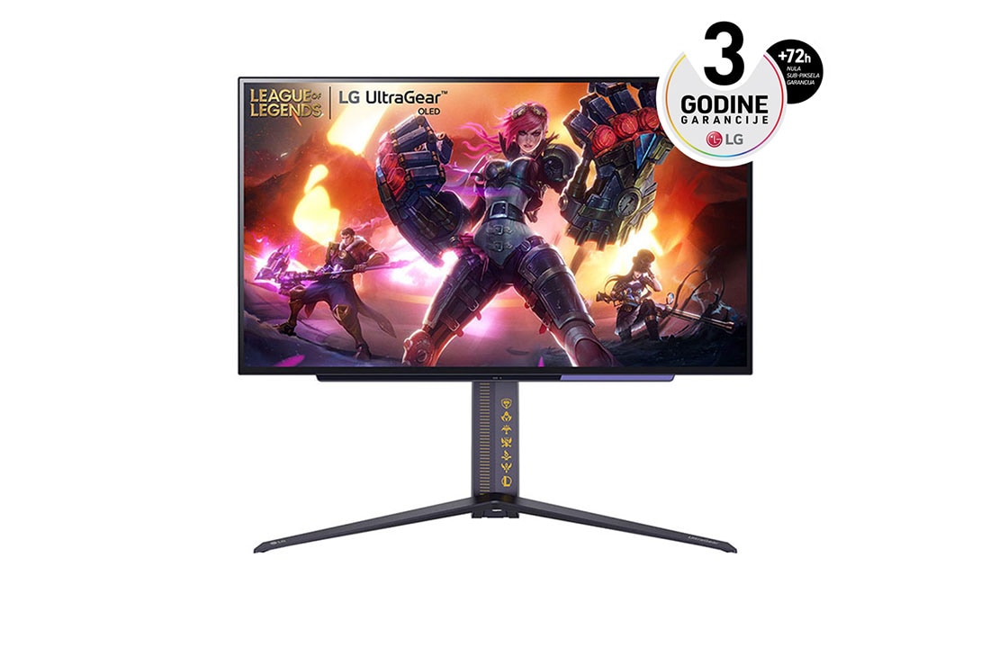 LG 27” UltraGear™ 16:9 OLED QHD monitor za igrače iz izdanja League of Legends sa brzinom osvežavanja od 240 Hz, prednji prikaz, 27GR95QL-B