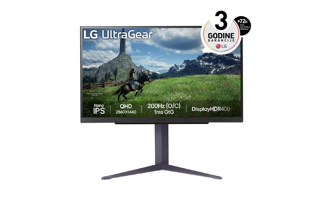 LG 27'' UltraGear™ IPS 16:9 QHD monitor za igre sa brzinom osvežavanja od 200 Hz, prednji prikaz, 27GS85Q-B